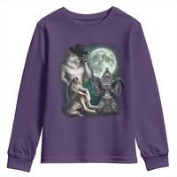 Funny Three Alpha Wolf Howling Moon Youth Sweatshirt Weird Cringe Werewolf Meme - Wonder Print Shop