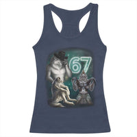Funny 67 Alpha Wolf Racerback Tank Top Cringe Werewolf Howling Six Seven Meme - Wonder Print Shop