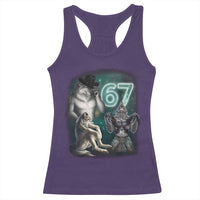 Funny 67 Alpha Wolf Racerback Tank Top Cringe Werewolf Howling Six Seven Meme - Wonder Print Shop