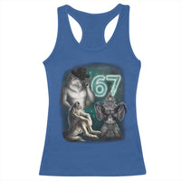 Funny 67 Alpha Wolf Racerback Tank Top Cringe Werewolf Howling Six Seven Meme - Wonder Print Shop