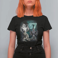 Funny 67 Alpha Wolf T Shirt For Women Cringe Werewolf Howling Six Seven Meme - Wonder Print Shop