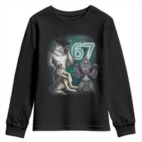 Funny 67 Alpha Wolf Youth Sweatshirt Cringe Werewolf Howling Six Seven Meme - Wonder Print Shop