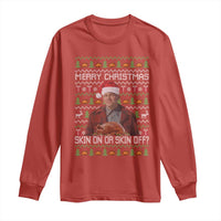 Ed Gein Christmas Long Sleeve Shirt Funny Merry Christmas Skin On Or Skin Off Turkey - Wonder Print Shop
