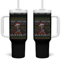 Ed Gein Christmas Tumbler With Handle Funny Merry Christmas Skin On Or Skin Off Turkey - Wonder Print Shop