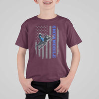 Snowmobile American Flag Snowcross Riding Winter Sport T Shirt For Kid - Wonder Print Shop