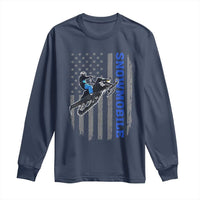 Snowmobile American Flag Snowcross Riding Winter Sport Long Sleeve Shirt - Wonder Print Shop