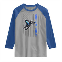 Snowmobile American Flag Snowcross Riding Winter Sport Raglan Shirt - Wonder Print Shop