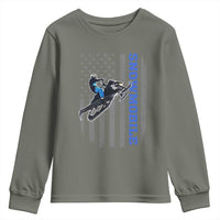 Snowmobile American Flag Snowcross Riding Winter Sport Youth Sweatshirt - Wonder Print Shop