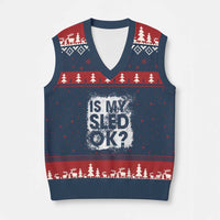 Funny Snowmobile V-Neck Knit Sweater Vest Is My Sled Ok Winter Sport Snowmobile Track - Wonder Print Shop