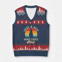 Funny Just A Boy Who Loves Phil Groundhog V-Neck Knit Sweater Vest Punxsy Woodchuck Day Lover - Wonder Print Shop
