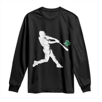 St Patricks Day Baseball Batter Silhouette Shamrock Long Sleeve Shirt