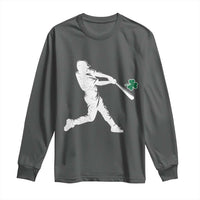 St Patricks Day Baseball Batter Silhouette Shamrock Long Sleeve Shirt