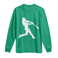 St Patricks Day Baseball Batter Silhouette Shamrock Long Sleeve Shirt