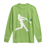 St Patricks Day Baseball Batter Silhouette Shamrock Long Sleeve Shirt