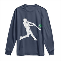 St Patricks Day Baseball Batter Silhouette Shamrock Long Sleeve Shirt