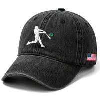 St Patricks Day Baseball Batter Silhouette Shamrock Washed Cotton Baseball Cap
