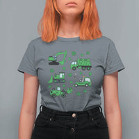 Funny St Patricks Day Construction Trucks Irish Shamrock T Shirt For Women