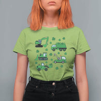 Funny St Patricks Day Construction Trucks Irish Shamrock T Shirt For Women