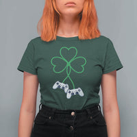Video Game Lover St Patricks Day with Shamrock Controllers T Shirt For Women
