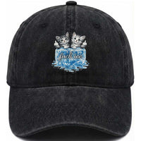 Fck Ice Washed Cotton Baseball Cap Cute Cat Melting Ice Pro Immigrant