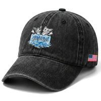 Fck Ice Washed Cotton Baseball Cap Cute Cat Melting Ice Pro Immigrant