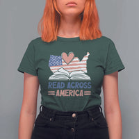Funny National Reading Month Books Readers T Shirt For Women Reading Across America Teacher American Flag