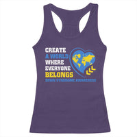 Down Syndrome Awareness Racerback Tank Top Create A World Where Everyone Belongs Heart