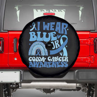 I Wear Blue For Colon Cancer Awareness Spare Tire Cover Rainbow Dark Blue Ribbon