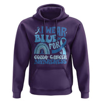 I Wear Blue For Colon Cancer Awareness Hoodie Rainbow Dark Blue Ribbon