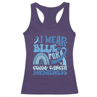 I Wear Blue For Colon Cancer Awareness Racerback Tank Top Rainbow Dark Blue Ribbon