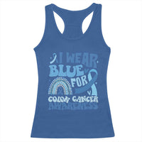 I Wear Blue For Colon Cancer Awareness Racerback Tank Top Rainbow Dark Blue Ribbon