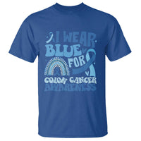 I Wear Blue For Colon Cancer Awareness T Shirt Rainbow Dark Blue Ribbon