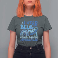 I Wear Blue For Colon Cancer Awareness T Shirt For Women Rainbow Dark Blue Ribbon