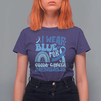 I Wear Blue For Colon Cancer Awareness T Shirt For Women Rainbow Dark Blue Ribbon