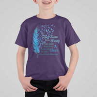Colon Cancer Awareness T Shirt For Kid We Don't Know How Strong We Are Until Being Strong Feathers
