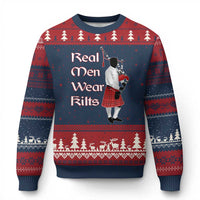 Funny Scottish Pride Ugly Christmas Sweater Real Men Wear Kits Tartan Bagpipe - Wonder Print Shop