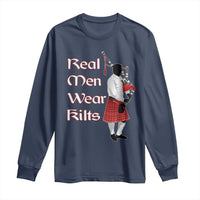Funny Scottish Pride Long Sleeve Shirt Real Men Wear Kits Tartan Bagpipe
