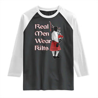 Funny Scottish Pride Raglan Shirt Real Men Wear Kits Tartan Bagpipe