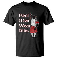 Funny Scottish Pride T Shirt Real Men Wear Kits Tartan Bagpipe