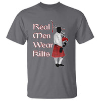 Funny Scottish Pride T Shirt Real Men Wear Kits Tartan Bagpipe