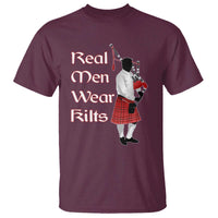 Funny Scottish Pride T Shirt Real Men Wear Kits Tartan Bagpipe