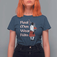 Funny Scottish Pride T Shirt For Women Real Men Wear Kits Tartan Bagpipe