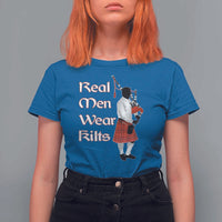 Funny Scottish Pride T Shirt For Women Real Men Wear Kits Tartan Bagpipe