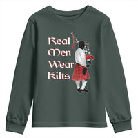 Funny Scottish Pride Youth Sweatshirt Real Men Wear Kits Tartan Bagpipe