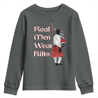 Funny Scottish Pride Youth Sweatshirt Real Men Wear Kits Tartan Bagpipe