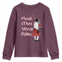 Funny Scottish Pride Youth Sweatshirt Real Men Wear Kits Tartan Bagpipe