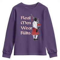 Funny Scottish Pride Youth Sweatshirt Real Men Wear Kits Tartan Bagpipe
