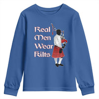 Funny Scottish Pride Youth Sweatshirt Real Men Wear Kits Tartan Bagpipe