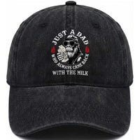 Just A Dad Who Always Came Back With The Milk Funny Bigfoot Father's Day Washed Cotton Baseball Cap