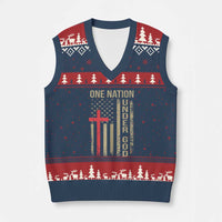 Funny One Nation Under God V-Neck Knit Sweater Vest 4th Of July Patriotic Christian American Flag - Wonder Print Shop